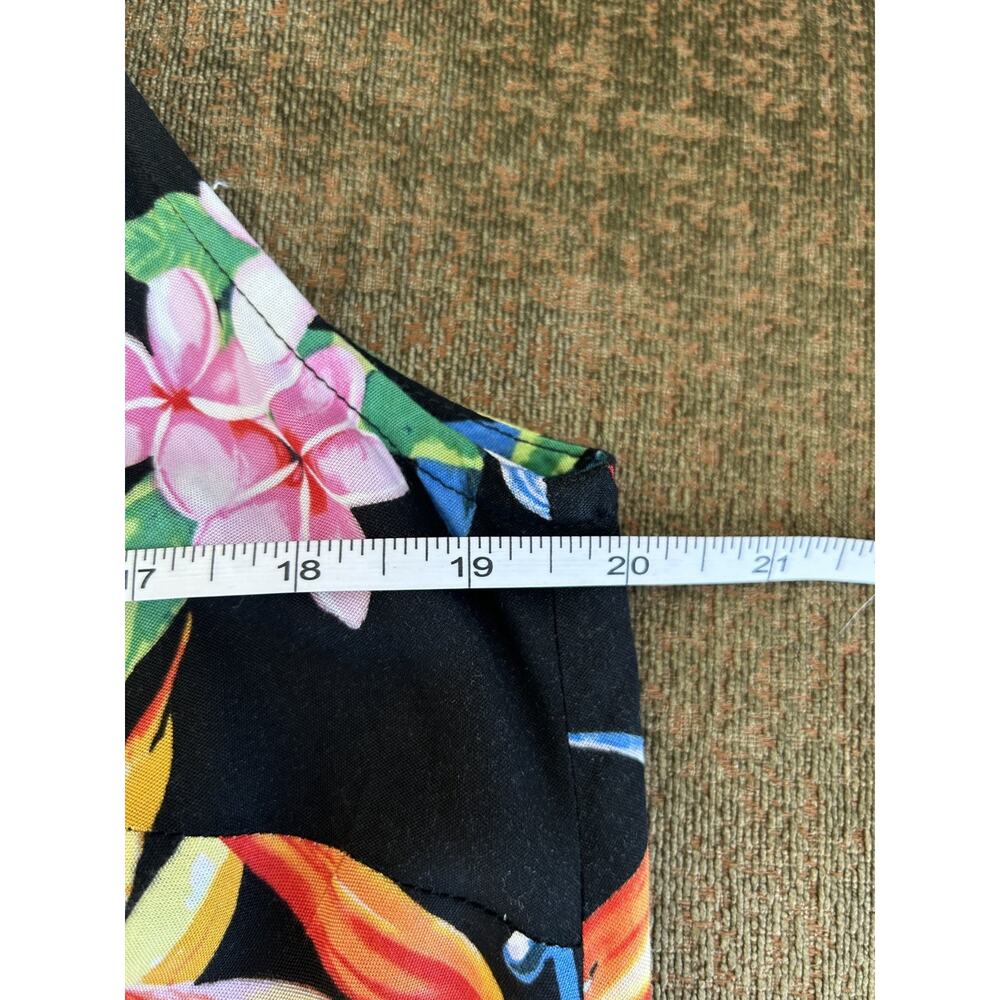 Vintage Made in Hawaii Tropical Floral Dress Black Rayon Aloha Midi XL - Picture 7 of 8